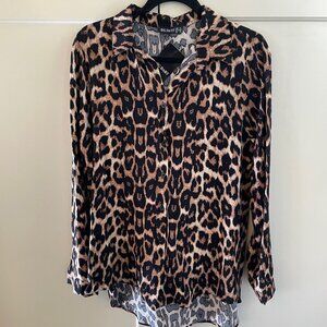 Big Dart Leopard Print Button-Down Blouse, Size 12